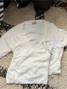 Bailey 44 Cream Fuzzy V-Neck Sweater and tank